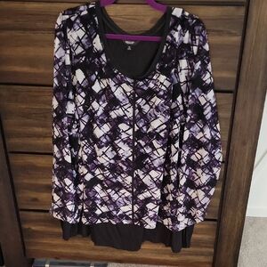 Simply Vera Vera Wang Purple and Black Abstract Layered Long Sleeve Top 3X